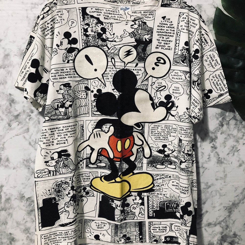 Vintage Velva Sheen Mickey Mouse Comic T-Shirt Size Large All Over Print